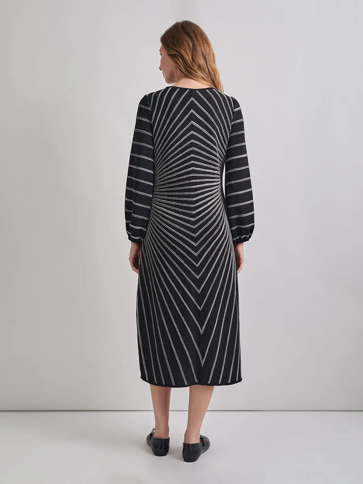 A-Line Melange Striped Soft Knit Midi Dress