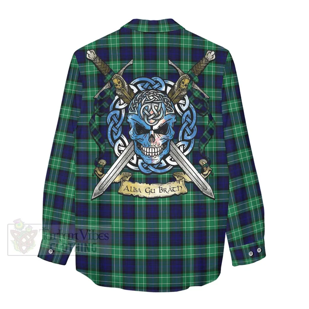 Abercrombie Tartan Women's Casual Shirt with Family Crest Celtic Skull Style