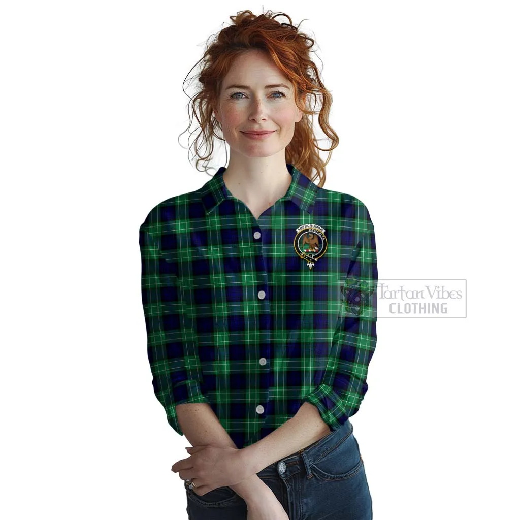 Abercrombie Tartan Women's Casual Shirt with Family Crest Celtic Skull Style