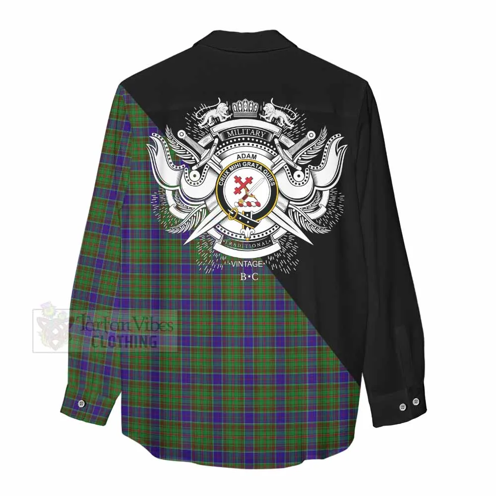 Adam Tartan Women's Casual Shirt with Family Crest and Military Logo Style