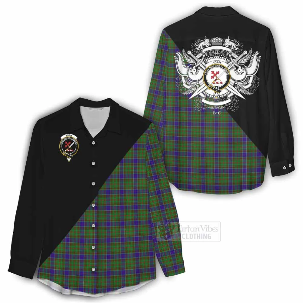 Adam Tartan Women's Casual Shirt with Family Crest and Military Logo Style