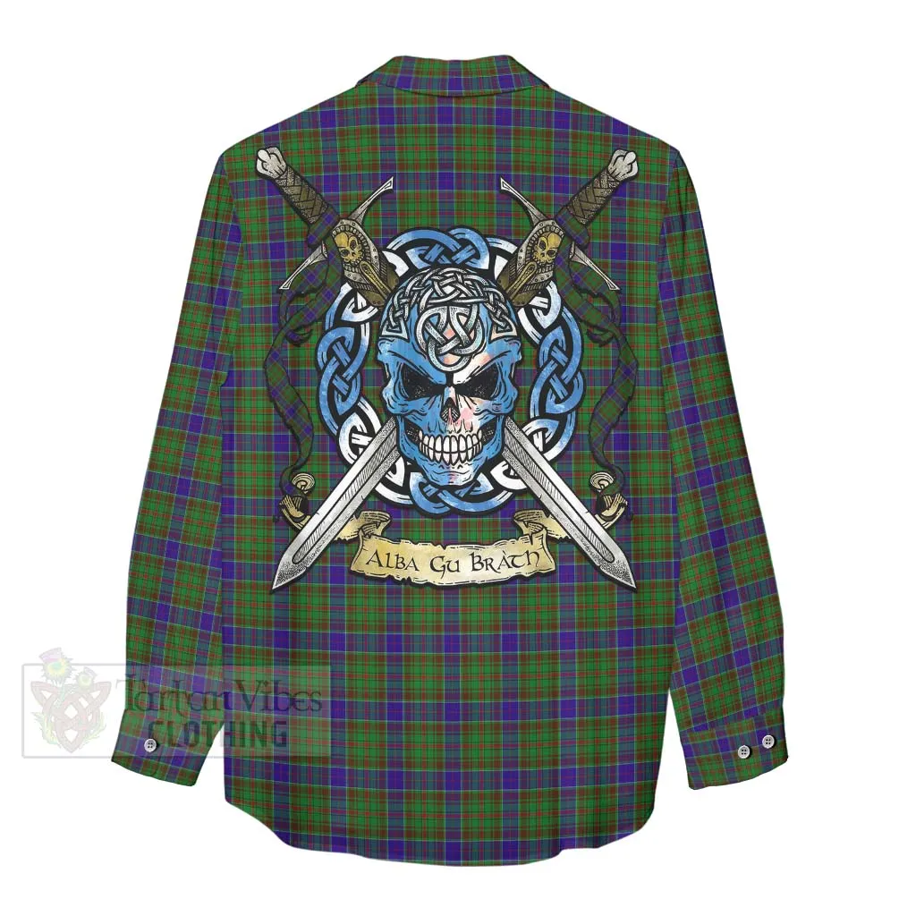 Adam Tartan Women's Casual Shirt with Family Crest Celtic Skull Style