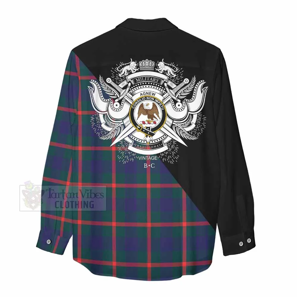 Agnew Tartan Women's Casual Shirt with Family Crest and Military Logo Style