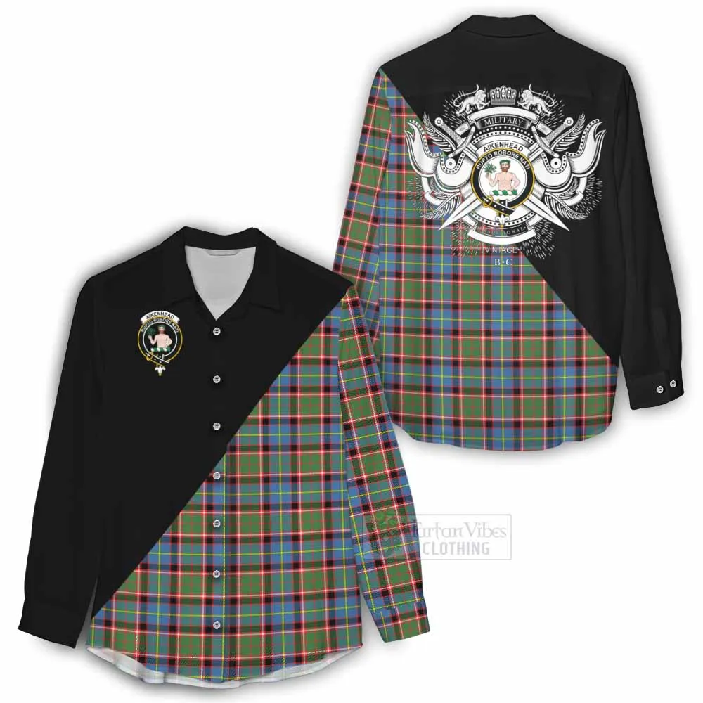 Aikenhead Tartan Women's Casual Shirt with Family Crest and Military Logo Style