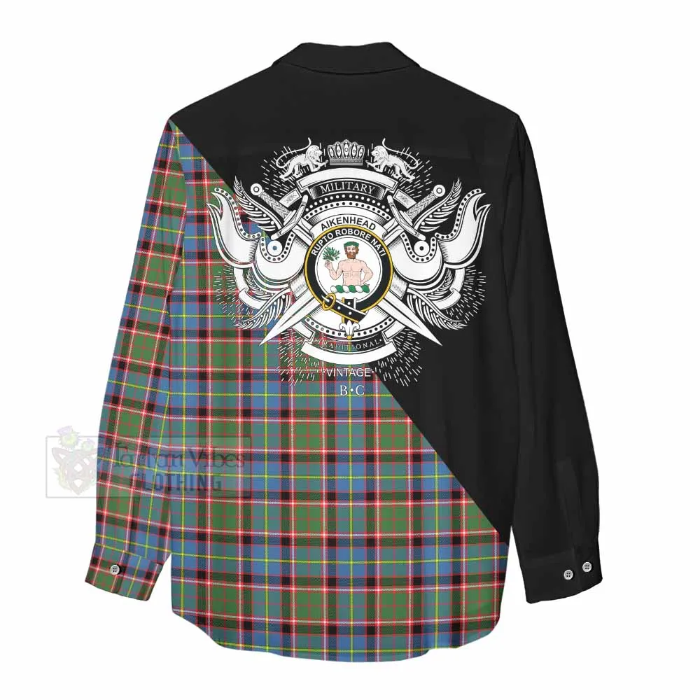 Aikenhead Tartan Women's Casual Shirt with Family Crest and Military Logo Style