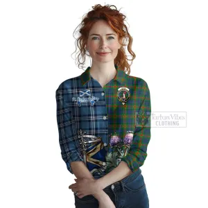 Aiton Tartan Women's Casual Shirt Happy St. Andrew's Day Half Tartan Style