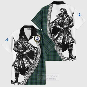 Arbuthnot Tartan Clan Crest Short Sleeve Button Shirt with Highlander Warrior Celtic Style