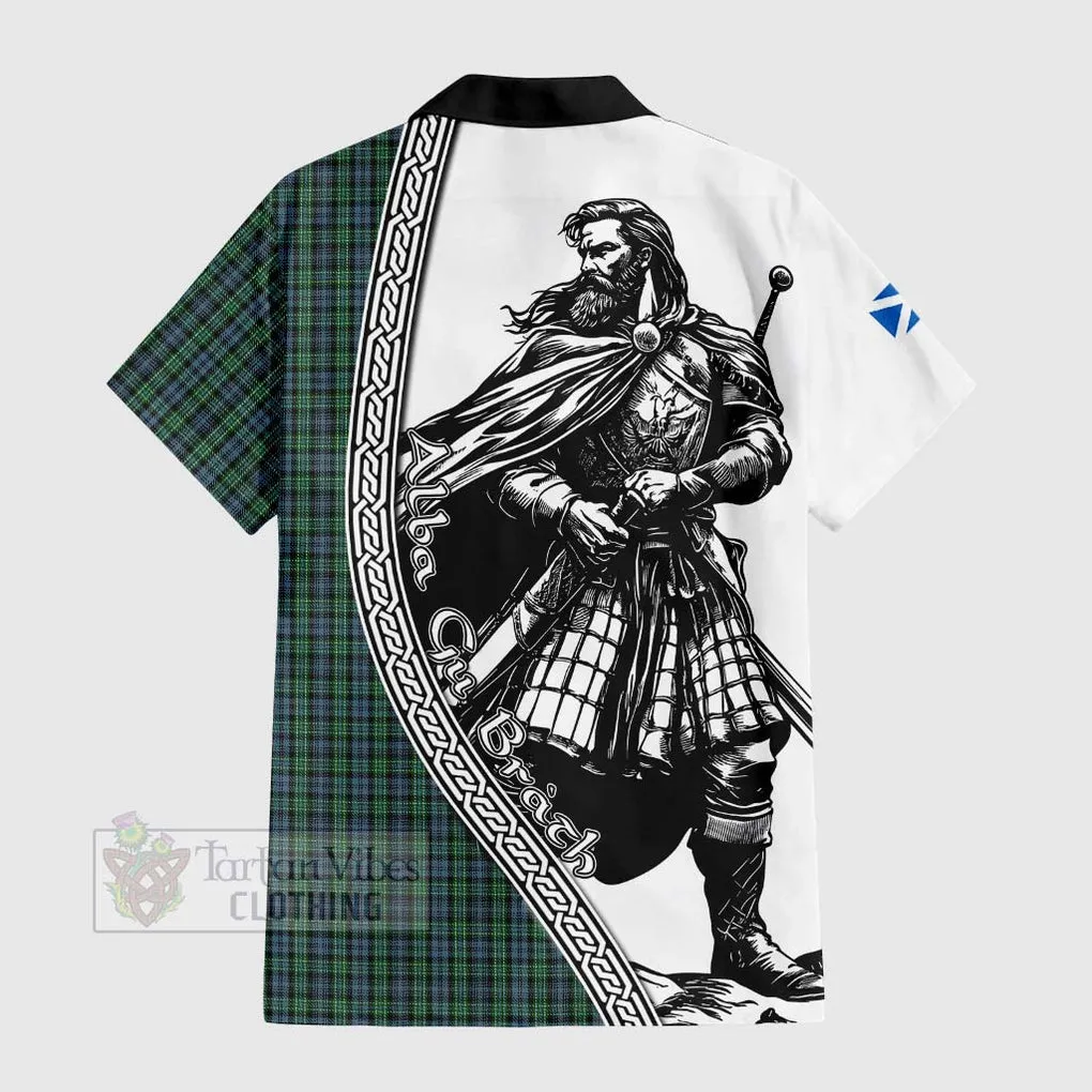 Arbuthnot Tartan Clan Crest Short Sleeve Button Shirt with Highlander Warrior Celtic Style