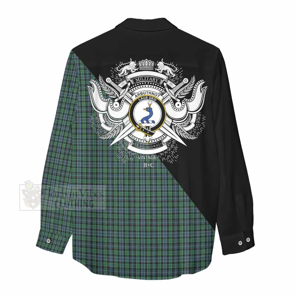 Arbuthnot Tartan Women's Casual Shirt with Family Crest and Military Logo Style