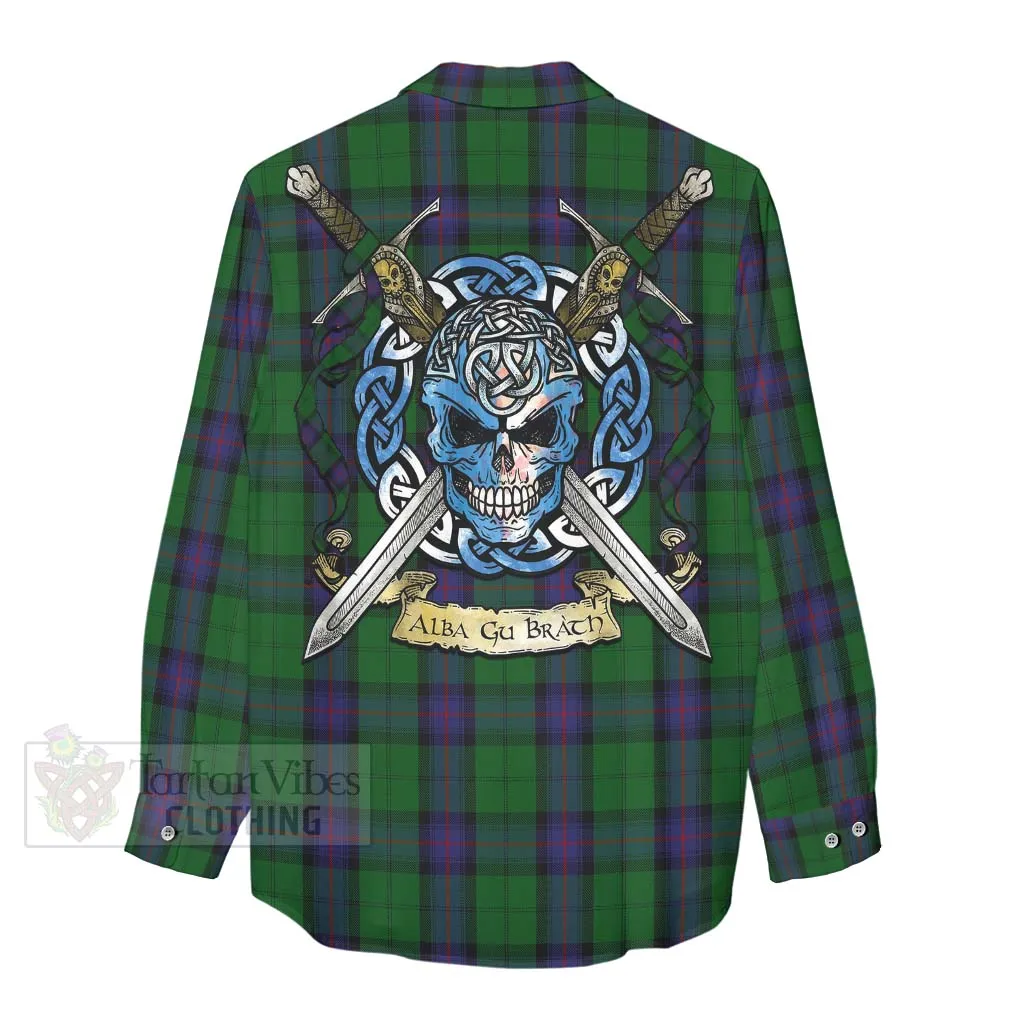 Armstrong Tartan Women's Casual Shirt with Family Crest Celtic Skull Style