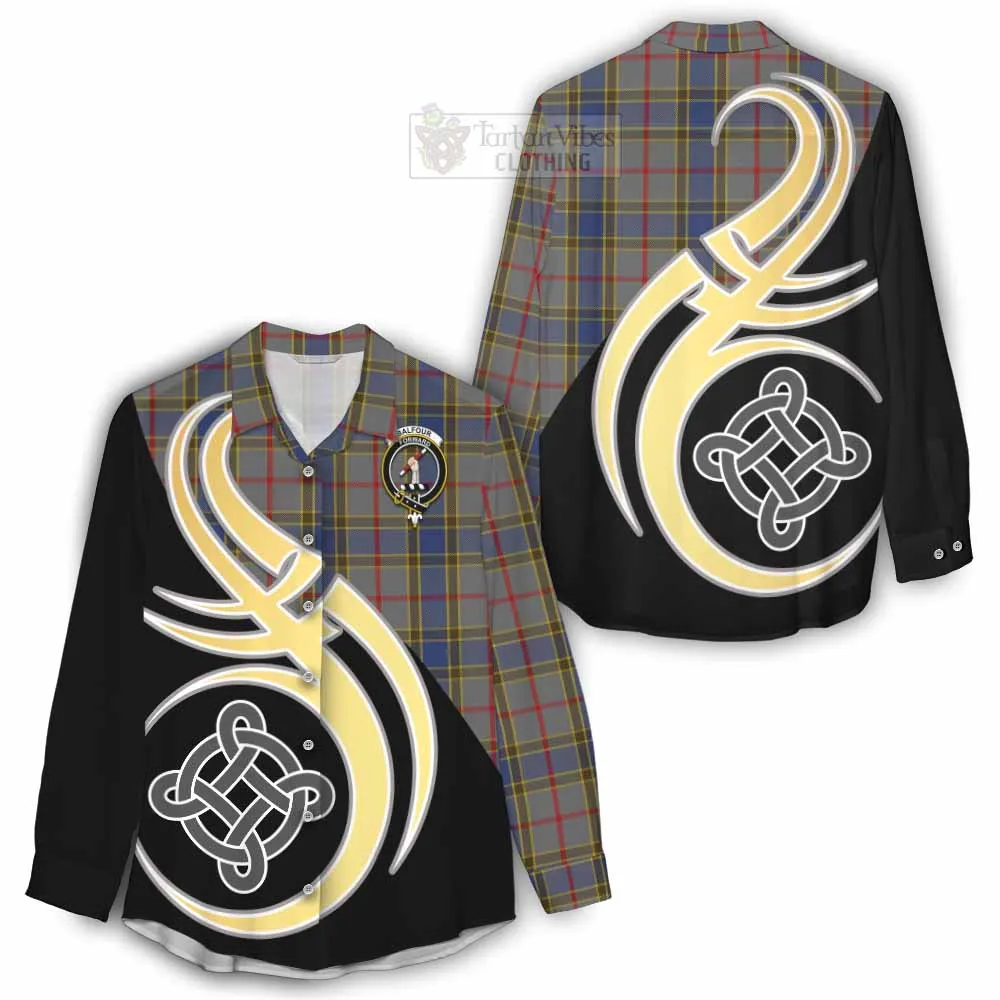 Balfour Tartan Women's Casual Shirt with Family Crest and Celtic Symbol Style