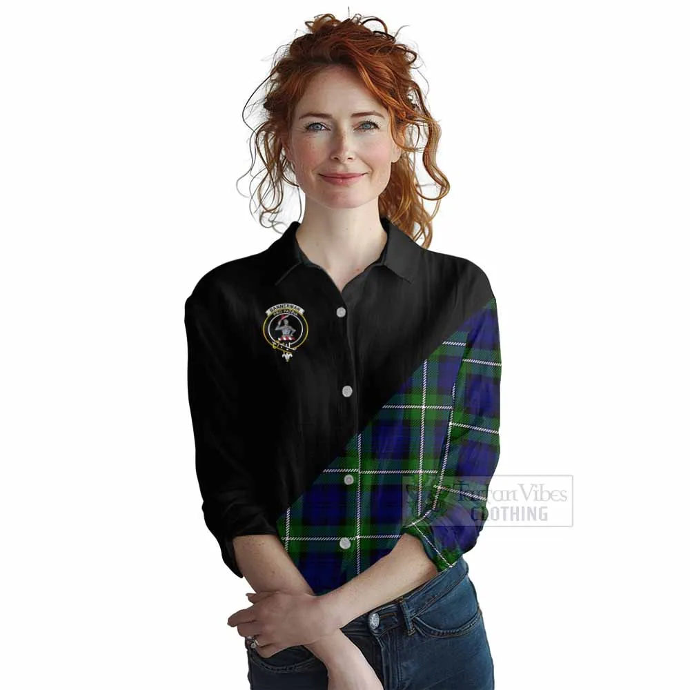 Bannerman Tartan Women's Casual Shirt with Family Crest and Military Logo Style