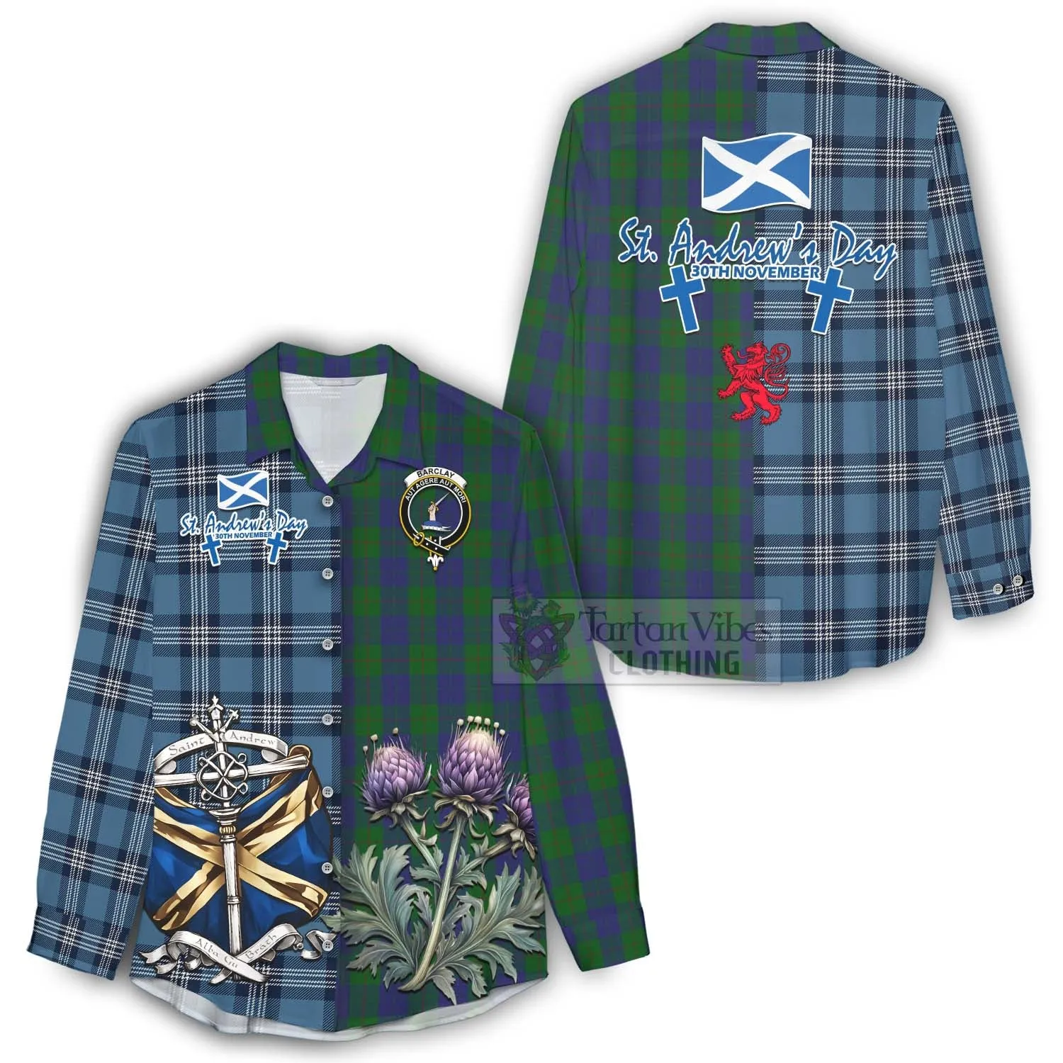 Barclay Tartan Women's Casual Shirt Happy St. Andrew's Day Half Tartan Style