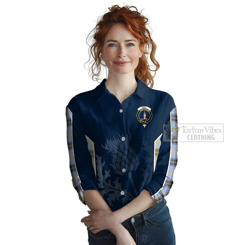 Bell Tartan Women's Casual Shirt with Family Crest and Scottish Thistle Vibes Sport Style