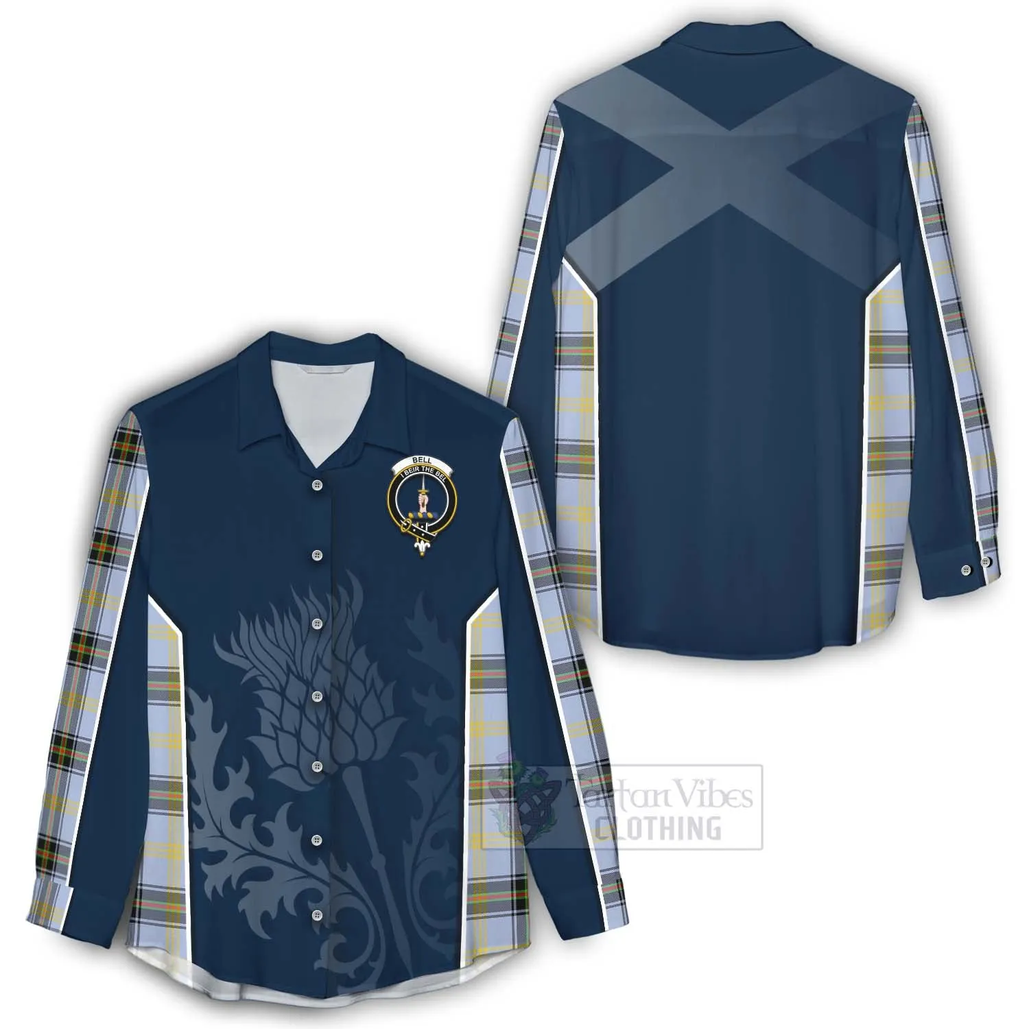 Bell Tartan Women's Casual Shirt with Family Crest and Scottish Thistle Vibes Sport Style