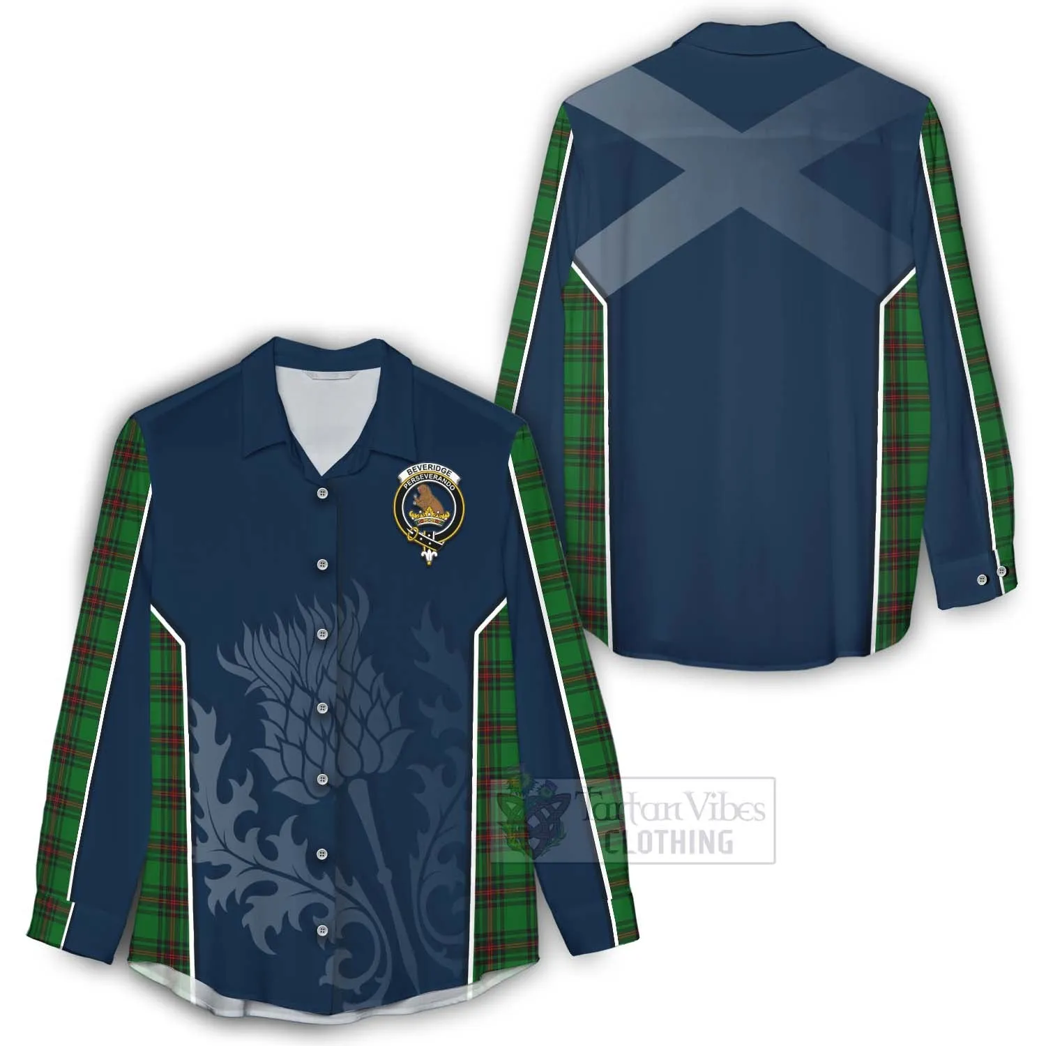 Beveridge Tartan Women's Casual Shirt with Family Crest and Scottish Thistle Vibes Sport Style