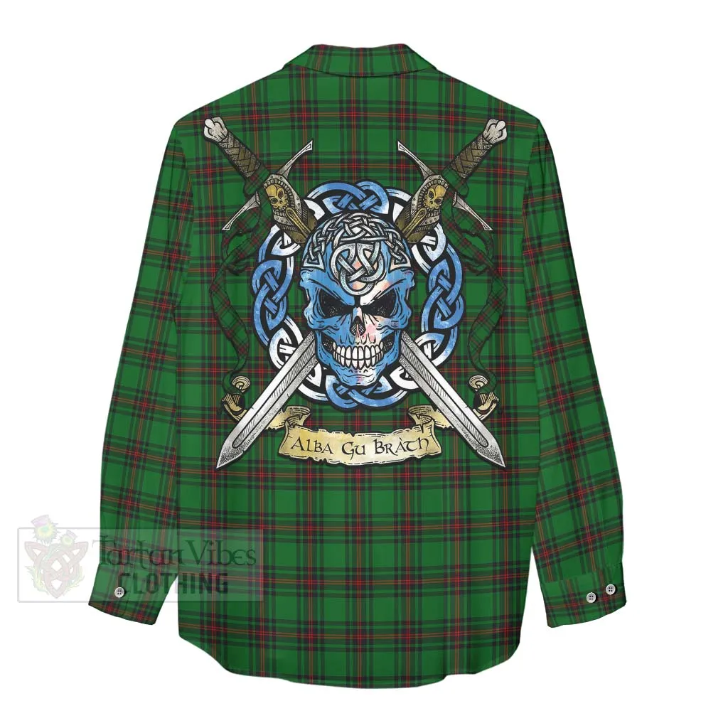 Beveridge Tartan Women's Casual Shirt with Family Crest Celtic Skull Style