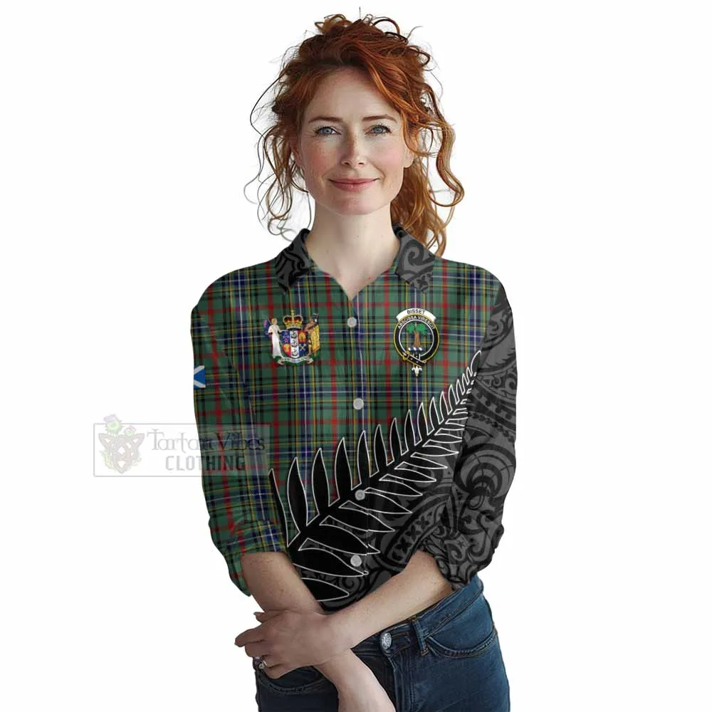 Bisset Crest Tartan Women's Casual Shirt with New Zealand Silver Fern Half Style