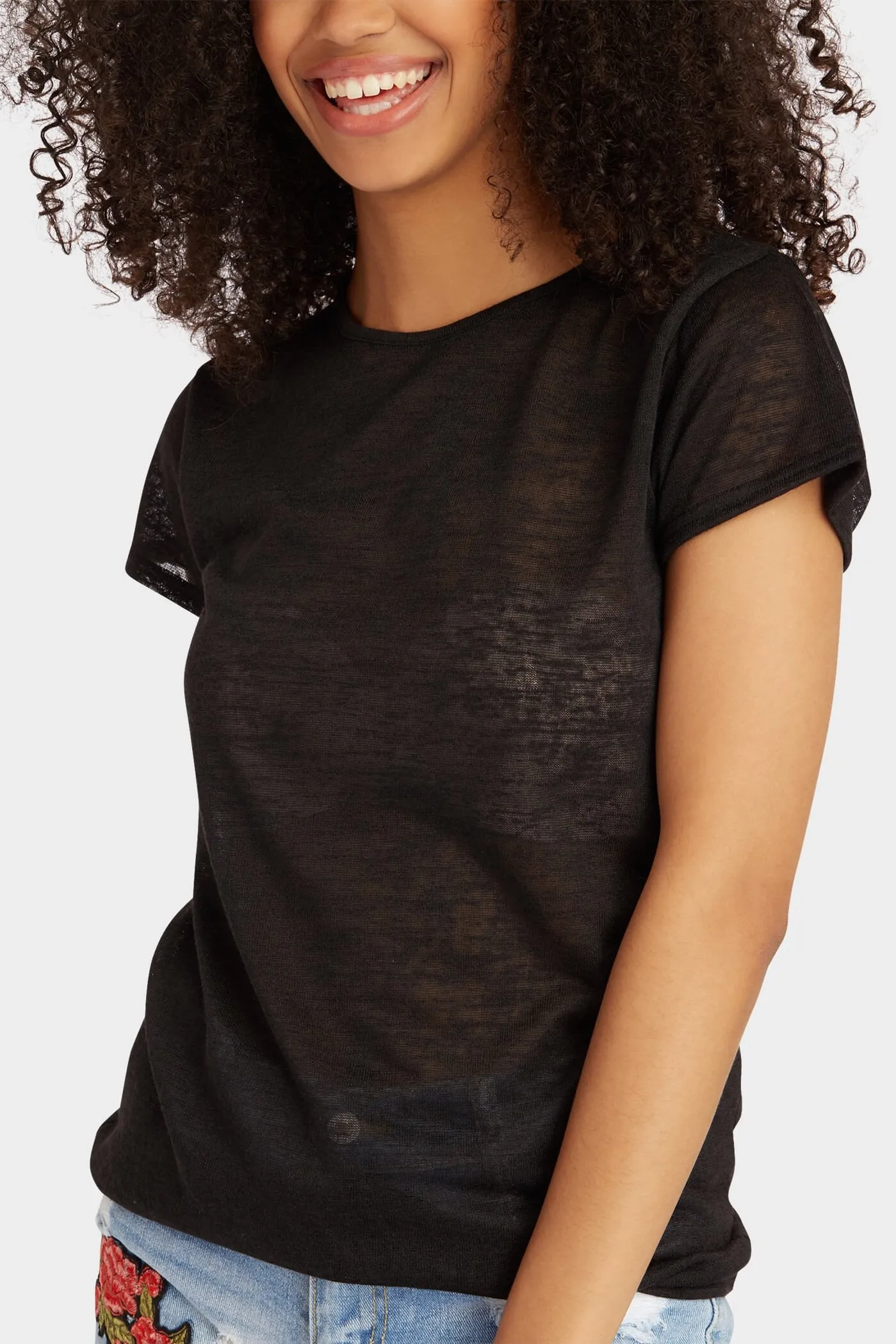 Black Crew Neck Hi-Lo Top