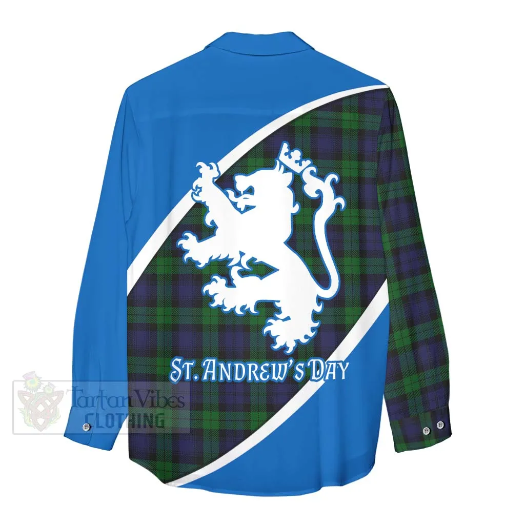 Black Watch Family Crest Tartan Women's Casual Shirt Celebrate Saint Andrew's Day in Style