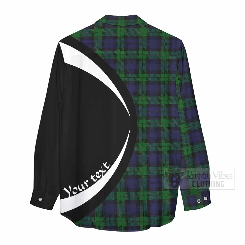 Black Watch Tartan Women's Casual Shirt with Family Crest Circle Style