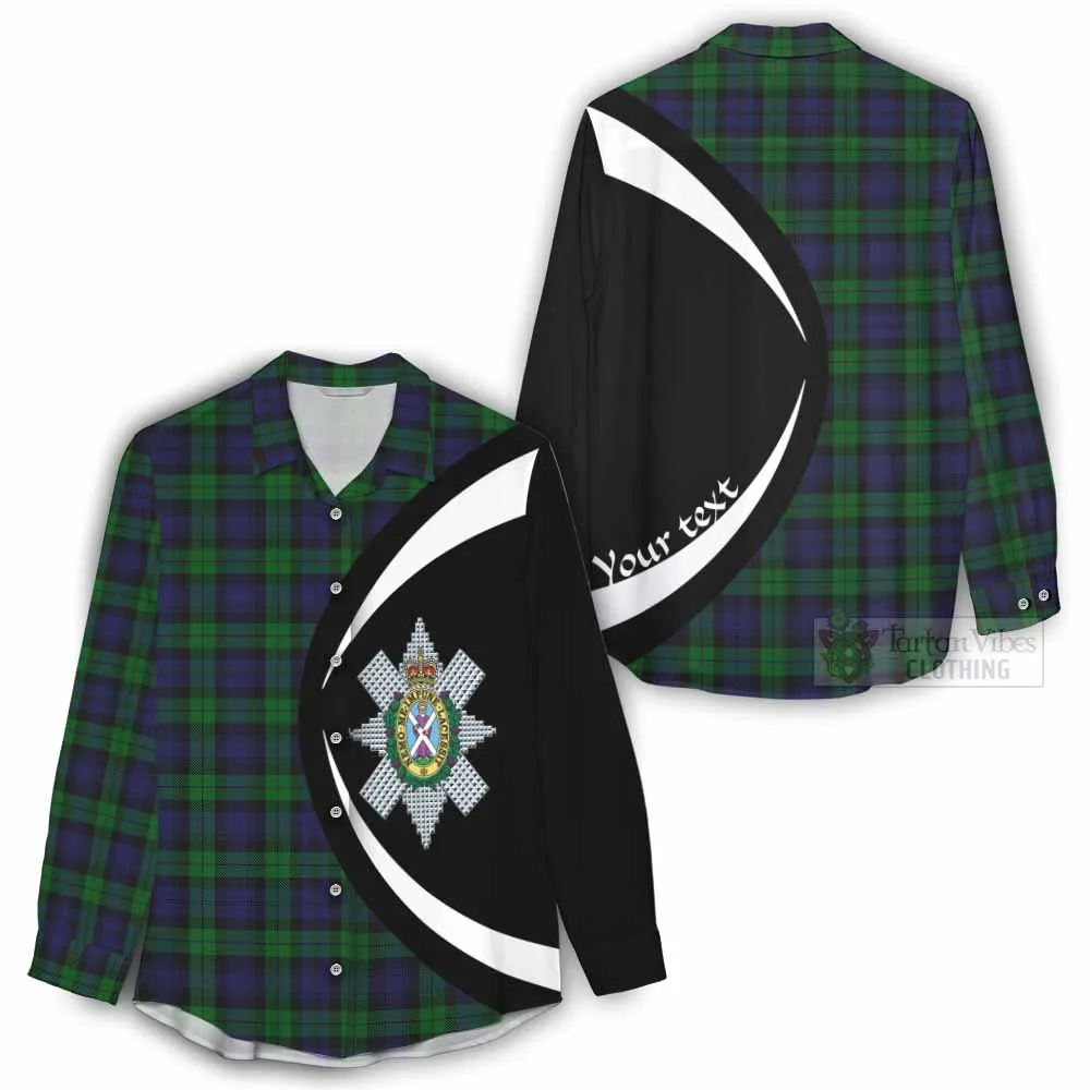 Black Watch Tartan Women's Casual Shirt with Family Crest Circle Style