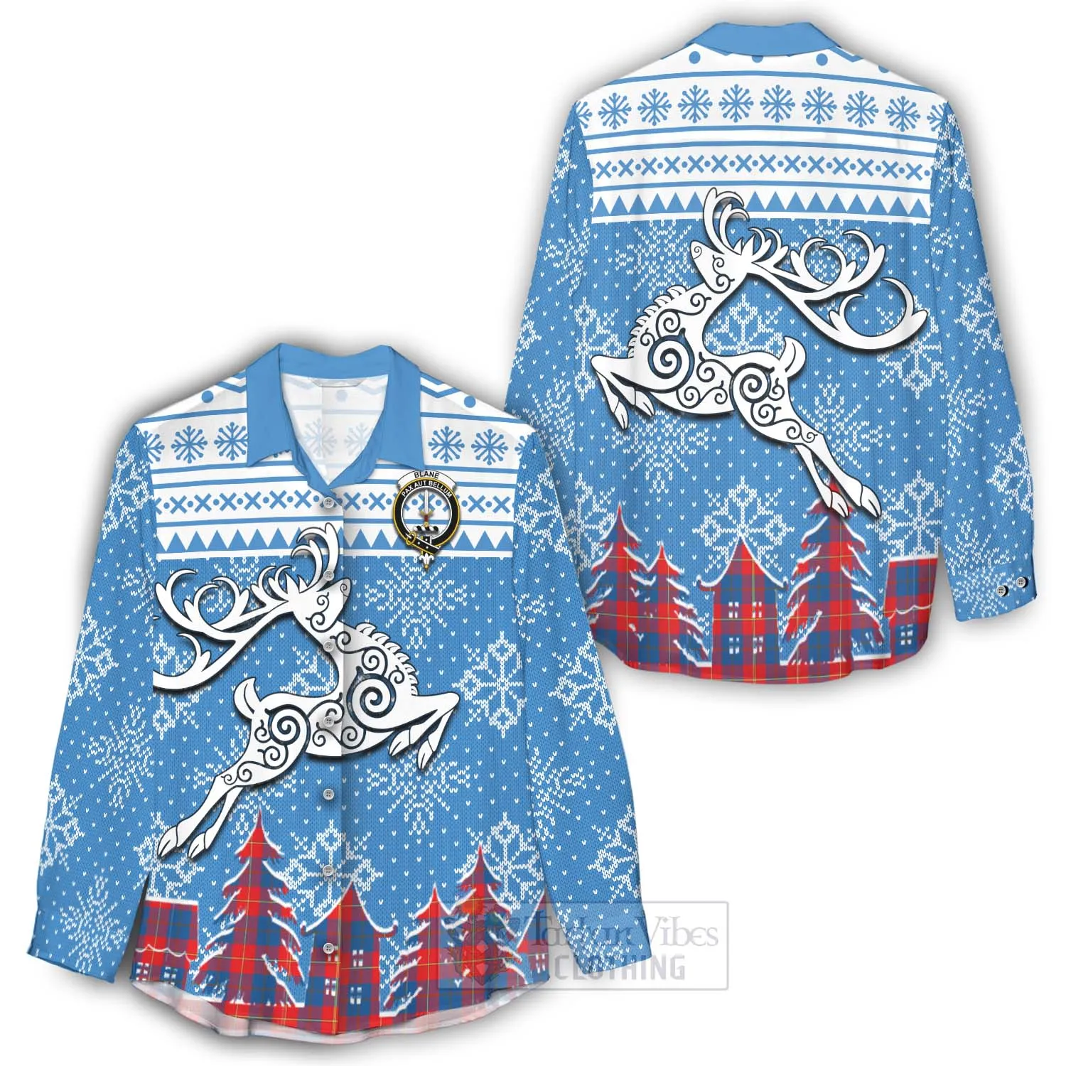 Blane Clan Christmas Women's Casual Shirt Celtic Reindeer Style