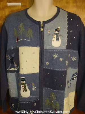 Blue Blocks Sweater with Snowmen and Snowflakes Ugly Christmas Jumper