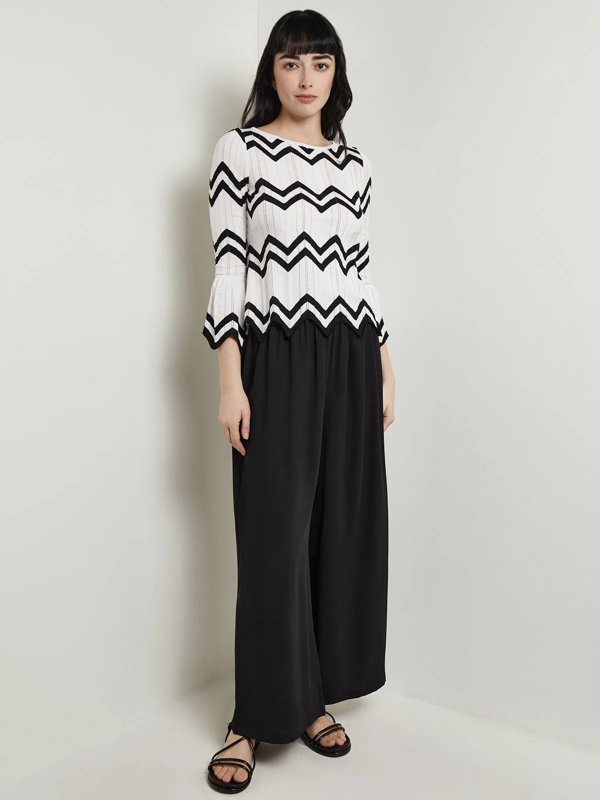 Boat Neck Tunic - Contrast Chevron Pointelle Soft Knit