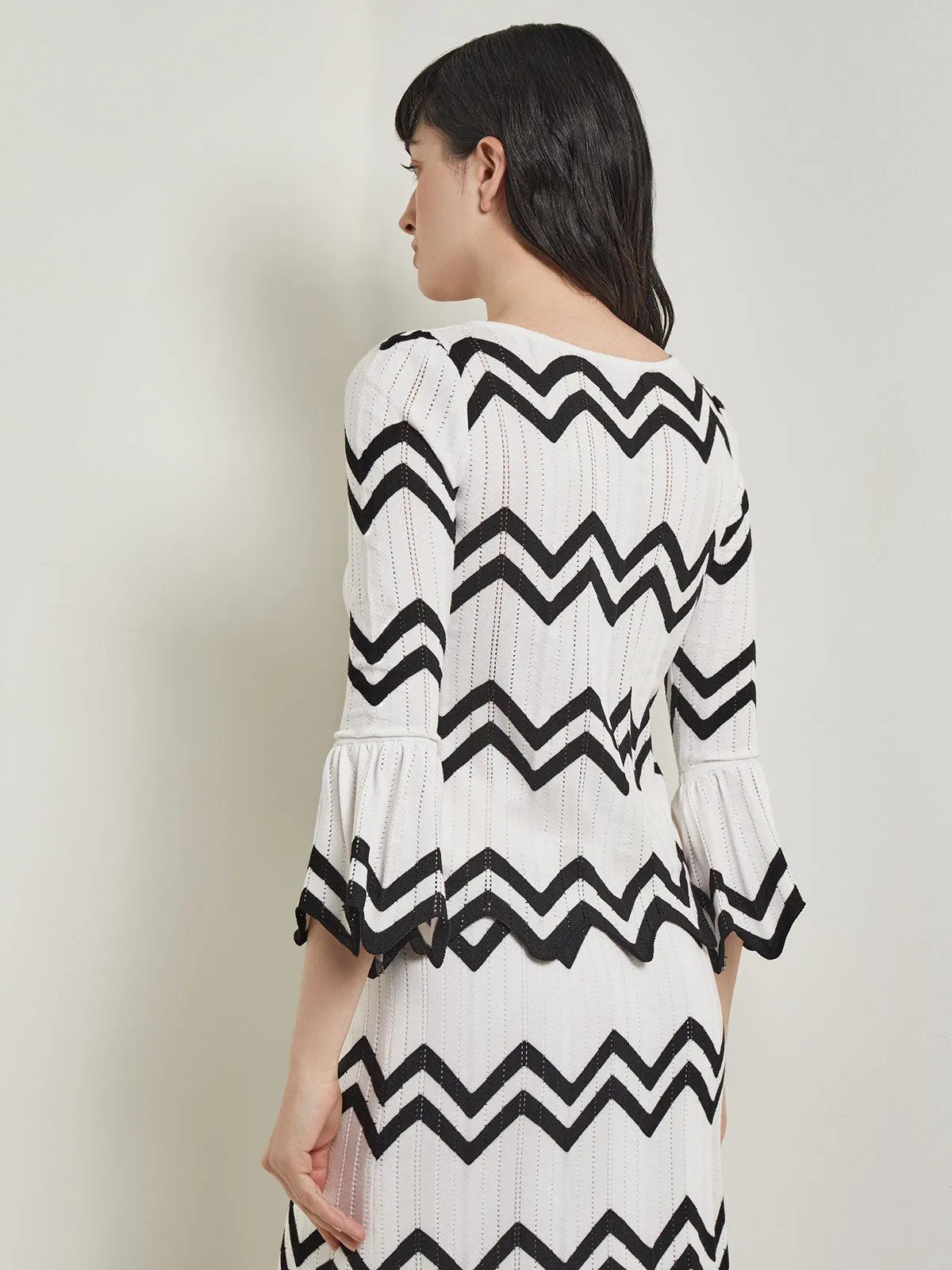 Boat Neck Tunic - Contrast Chevron Pointelle Soft Knit