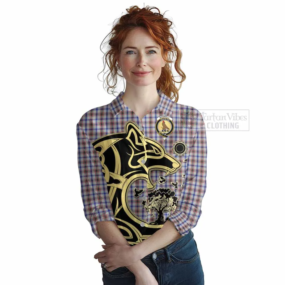 Boswell Tartan Women's Casual Shirt with Family Crest Celtic Wolf Style