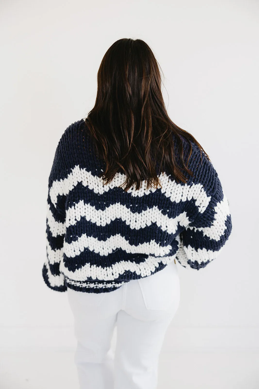 Brice Chunky Knit Sweater - Navy/Cream