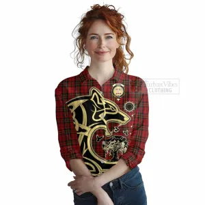 Brodie Tartan Women's Casual Shirt with Family Crest Celtic Wolf Style