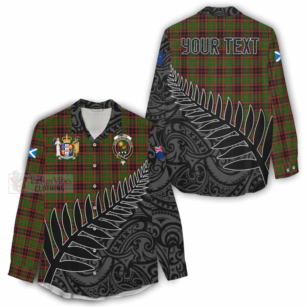 Buchan Crest Tartan Women's Casual Shirt with New Zealand Silver Fern Half Style