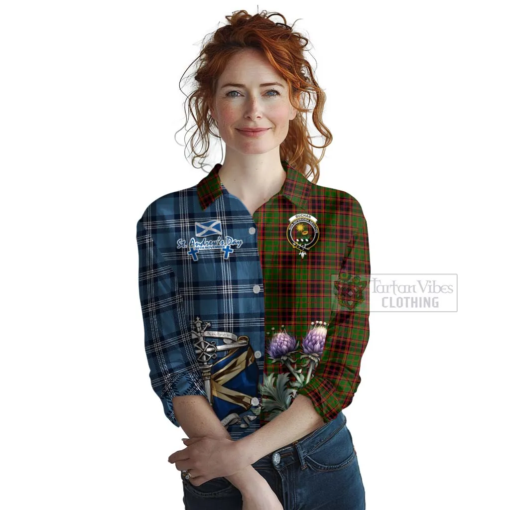 Buchan Tartan Women's Casual Shirt Happy St. Andrew's Day Half Tartan Style