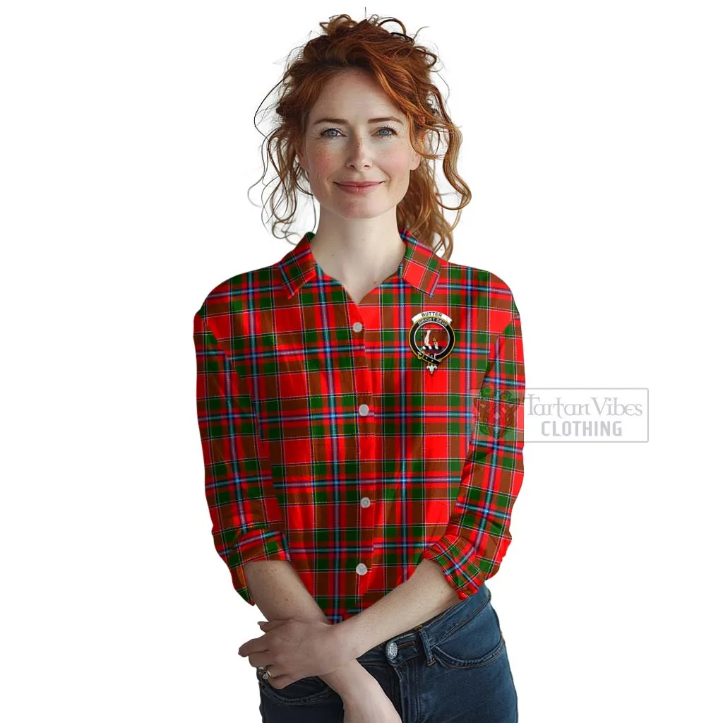 Butter Tartan Women's Casual Shirt with Family Crest Celtic Skull Style