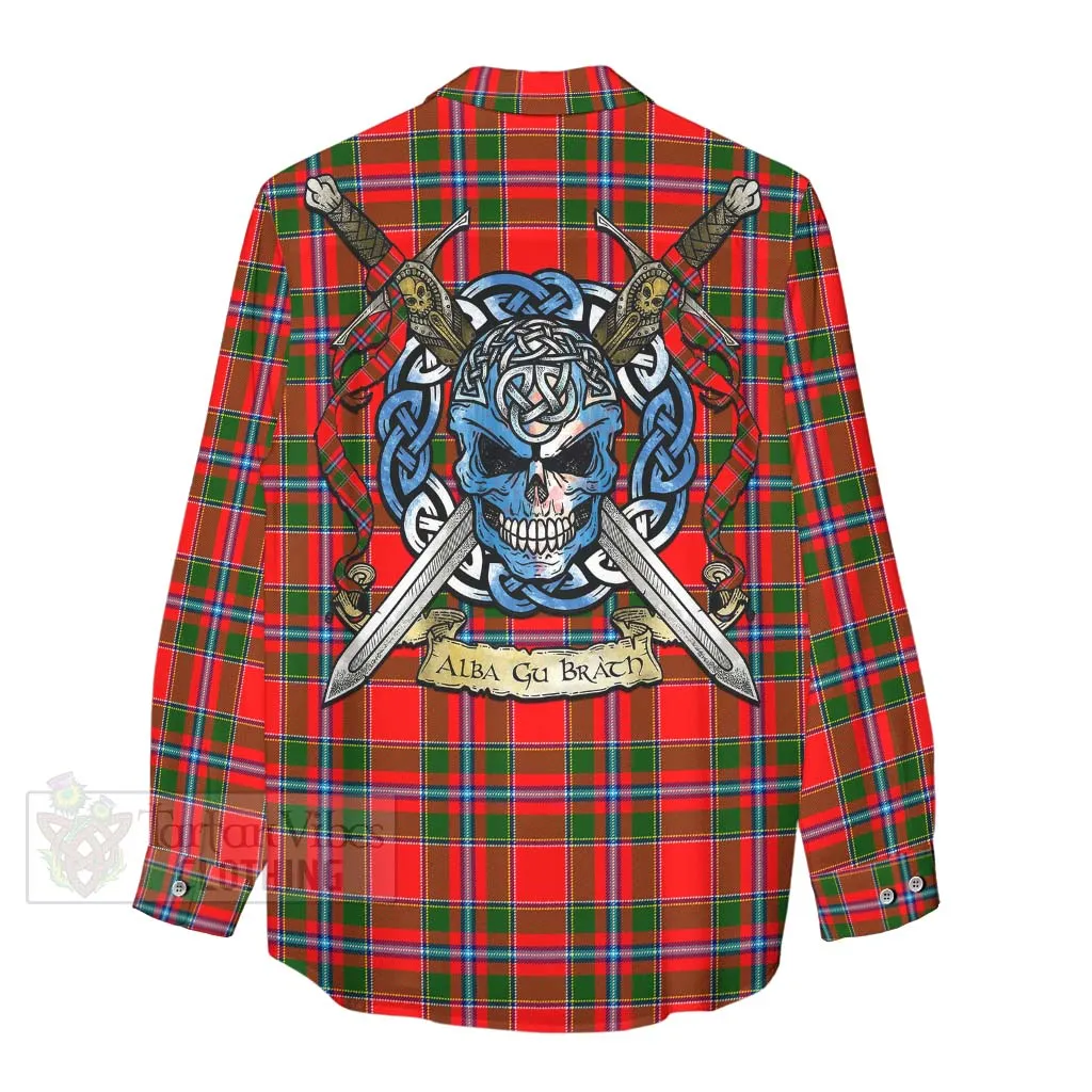 Butter Tartan Women's Casual Shirt with Family Crest Celtic Skull Style