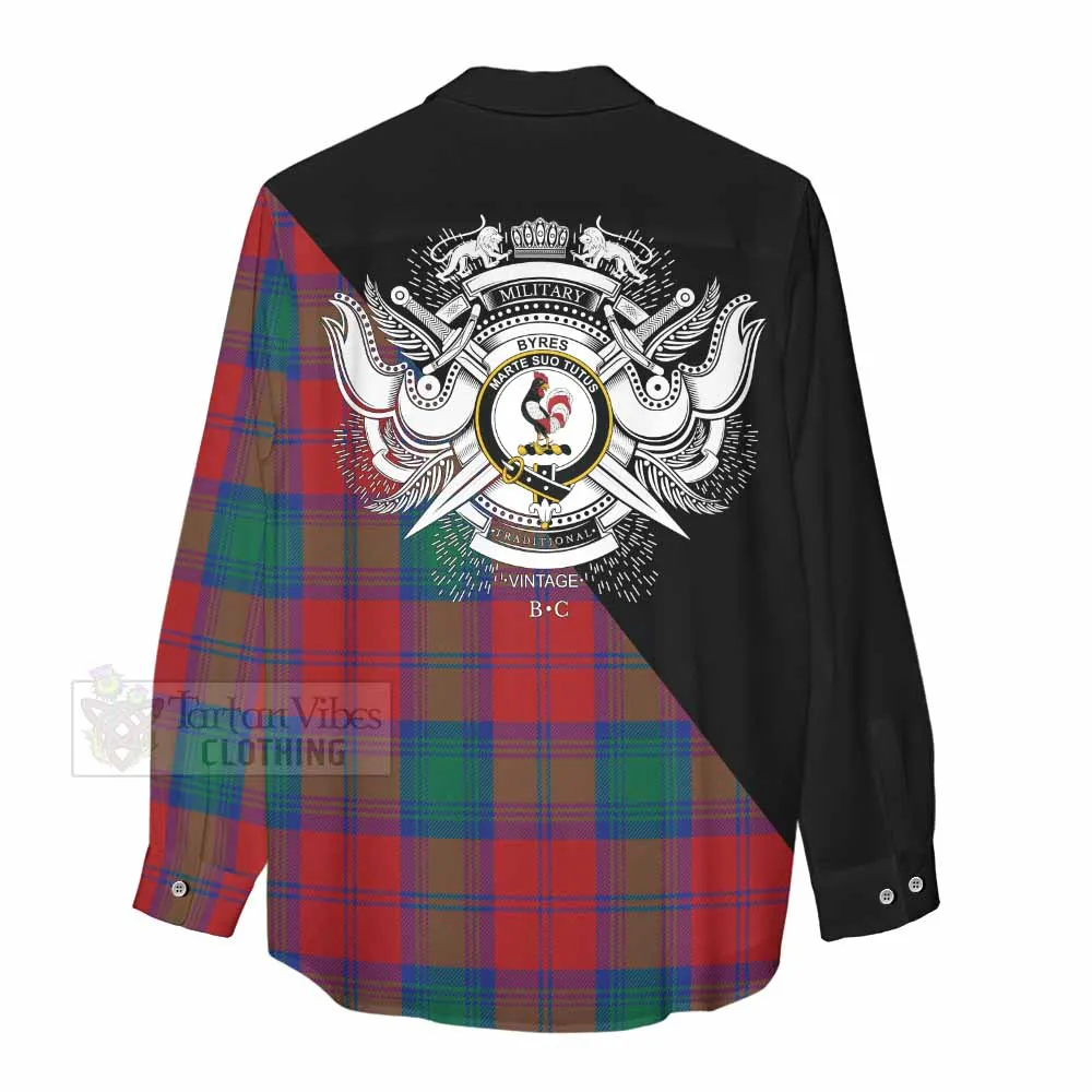 Byres (Byses) Tartan Women's Casual Shirt with Family Crest and Military Logo Style