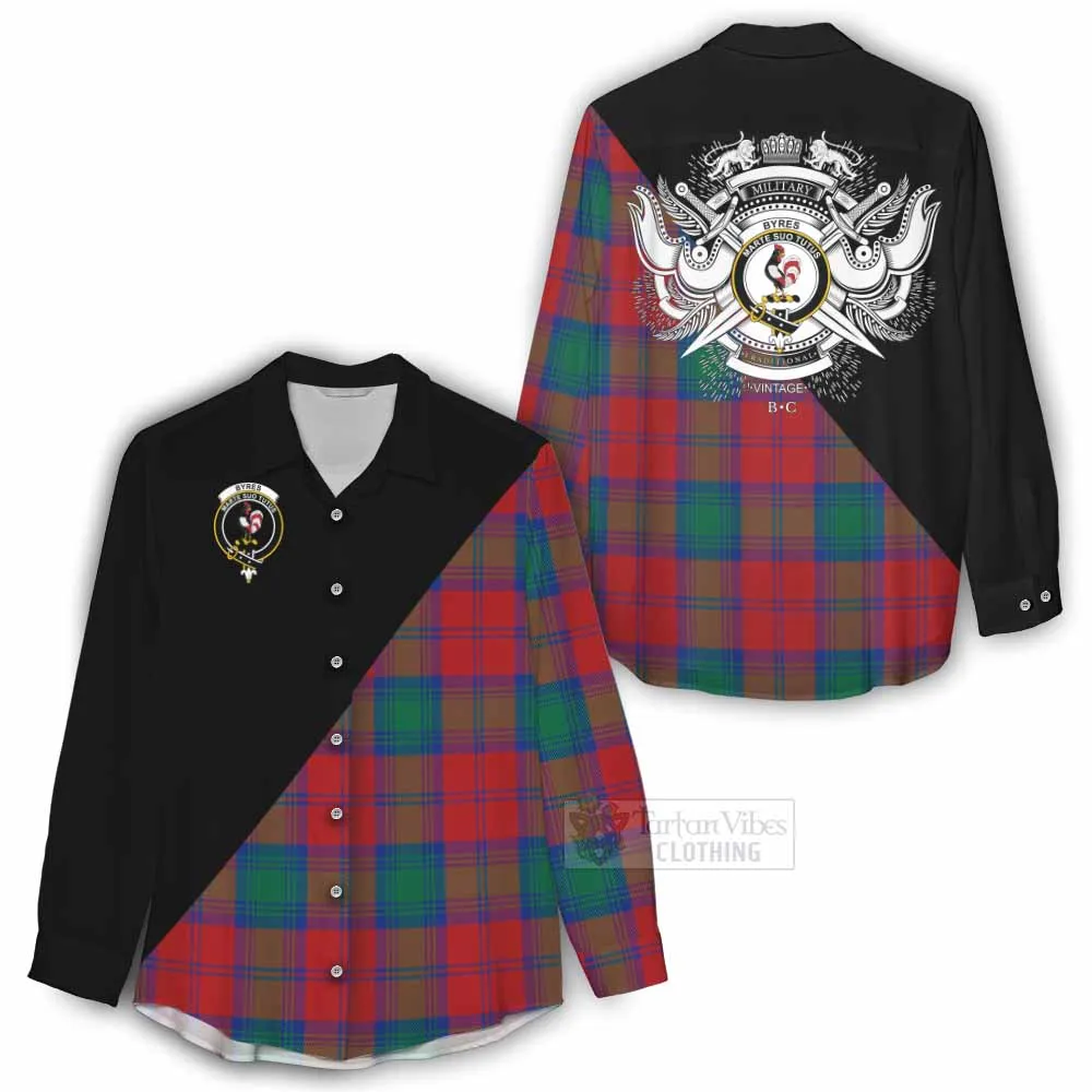 Byres (Byses) Tartan Women's Casual Shirt with Family Crest and Military Logo Style