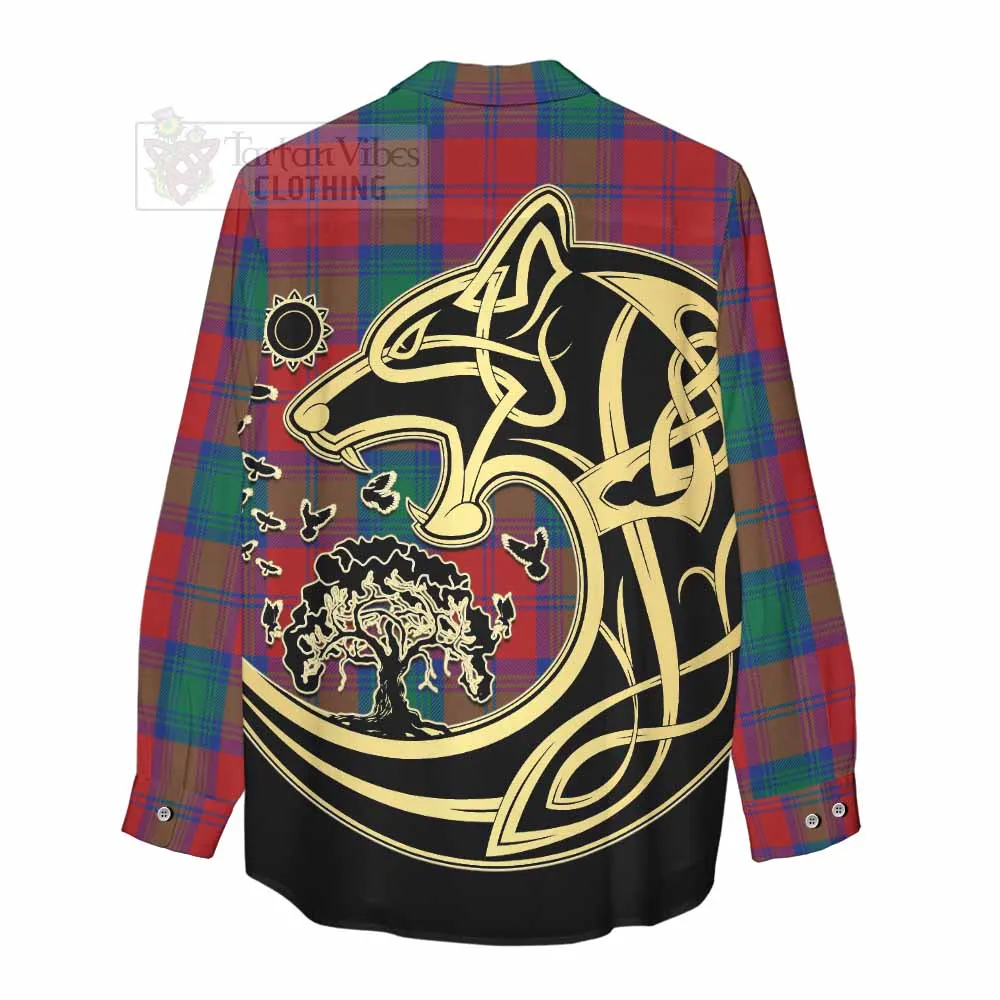 Byres (Byses) Tartan Women's Casual Shirt with Family Crest Celtic Wolf Style