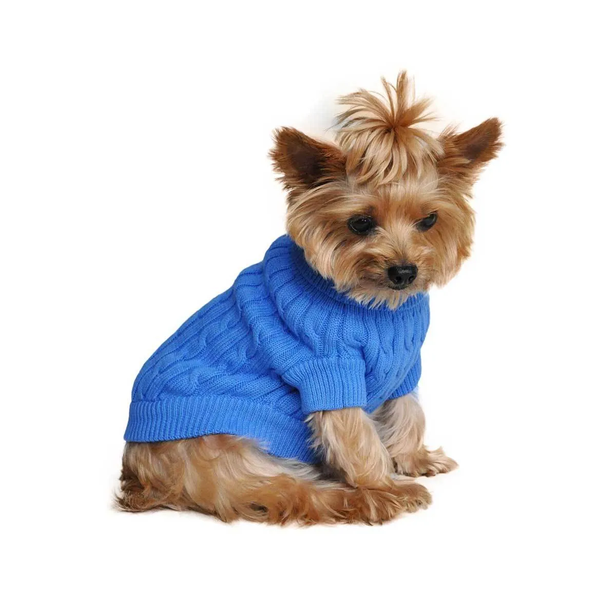 Cable Knit Dog Sweater in Blue