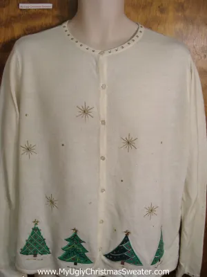 Cheap Ivory Ugly Christmas Sweater with Trees