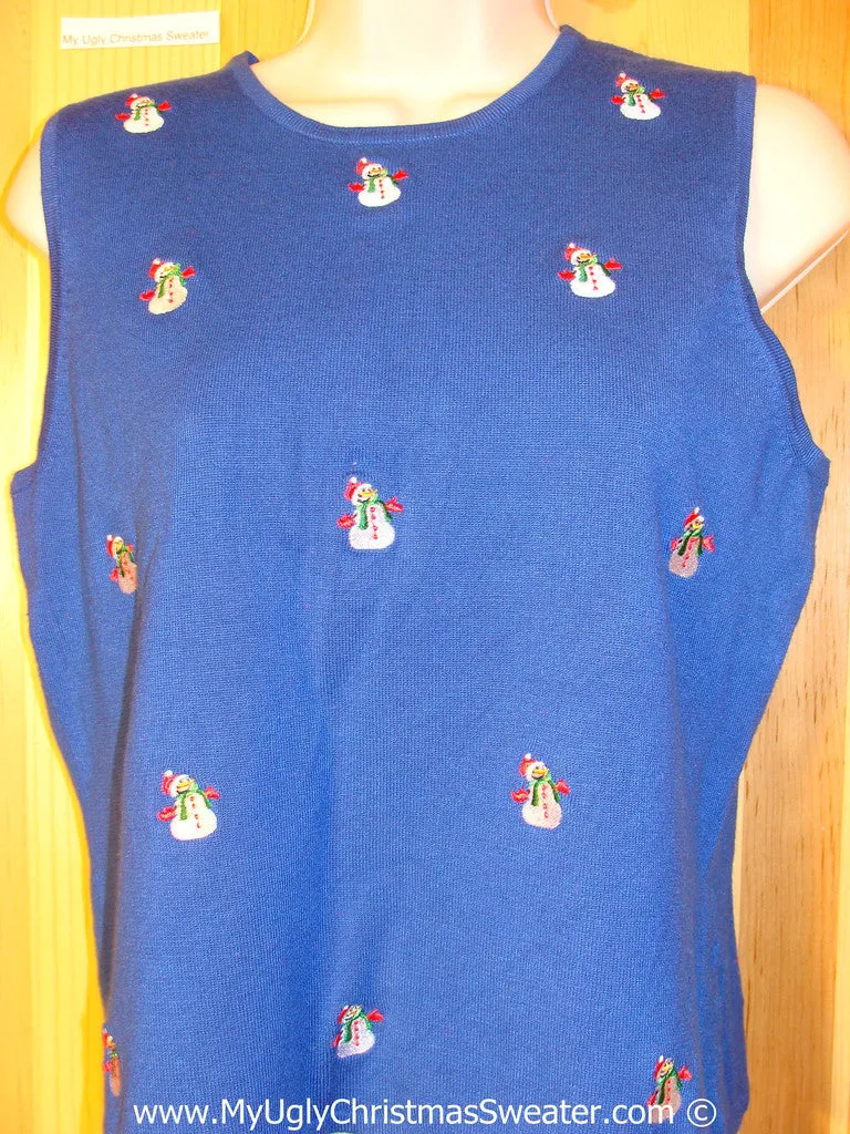 Cheap Tacky Cheesy Holiday Sweater Vest with Little Snowman Friends on Front and Back  (f1187)