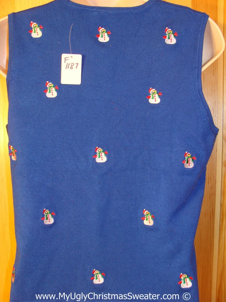 Cheap Tacky Cheesy Holiday Sweater Vest with Little Snowman Friends on Front and Back  (f1187)