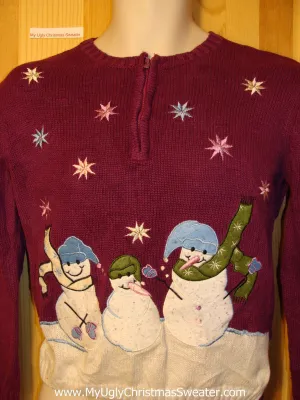 Child Size S Tacky Ugly Christmas Sweater with Snowmen in a Winter Wonderland (f291)