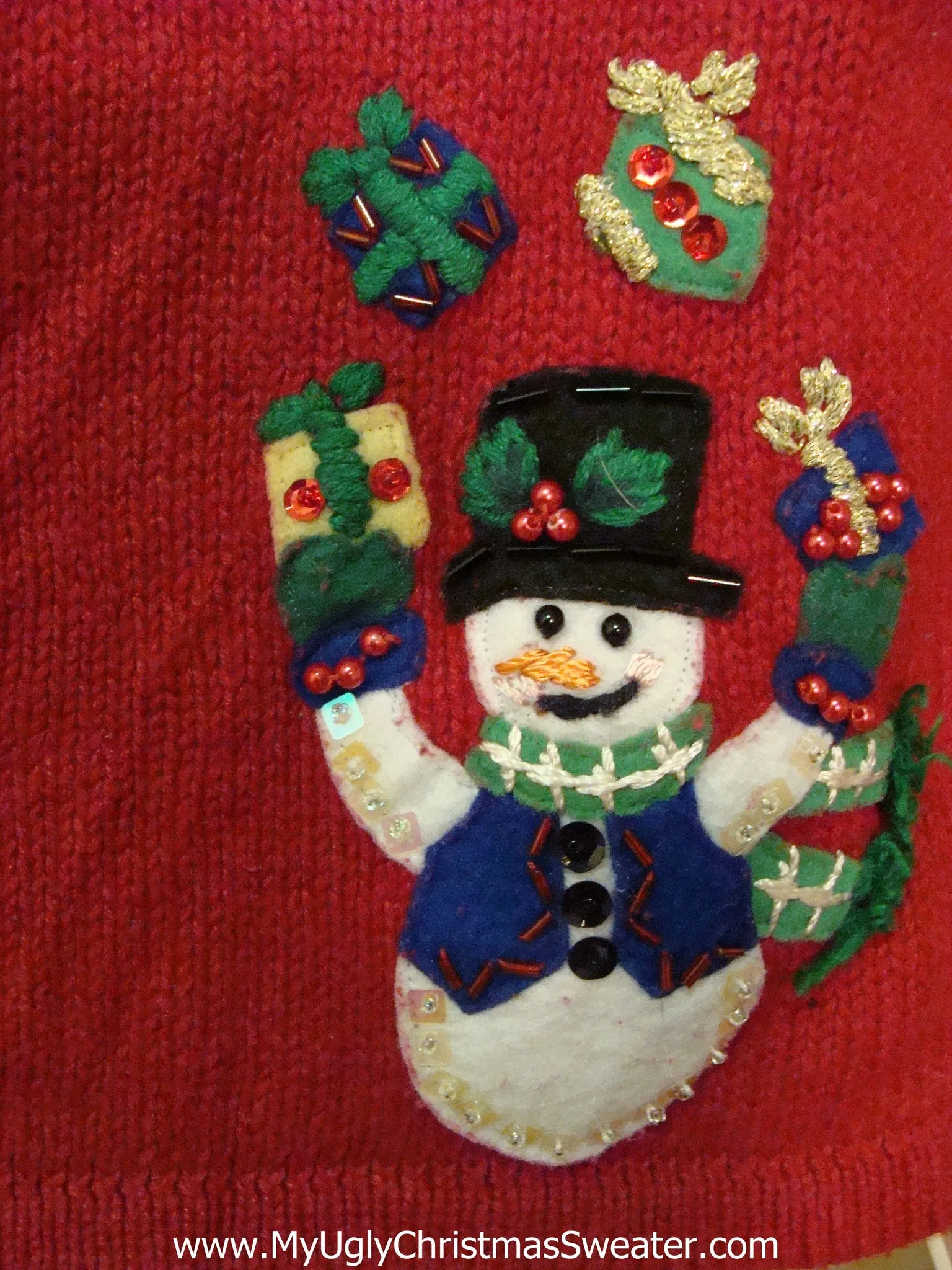 Child Size Ugly Christmas Sweater with Juggling Snowmen