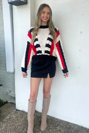 Chunky Knit Handmade Sweater-Black/Red/Cream