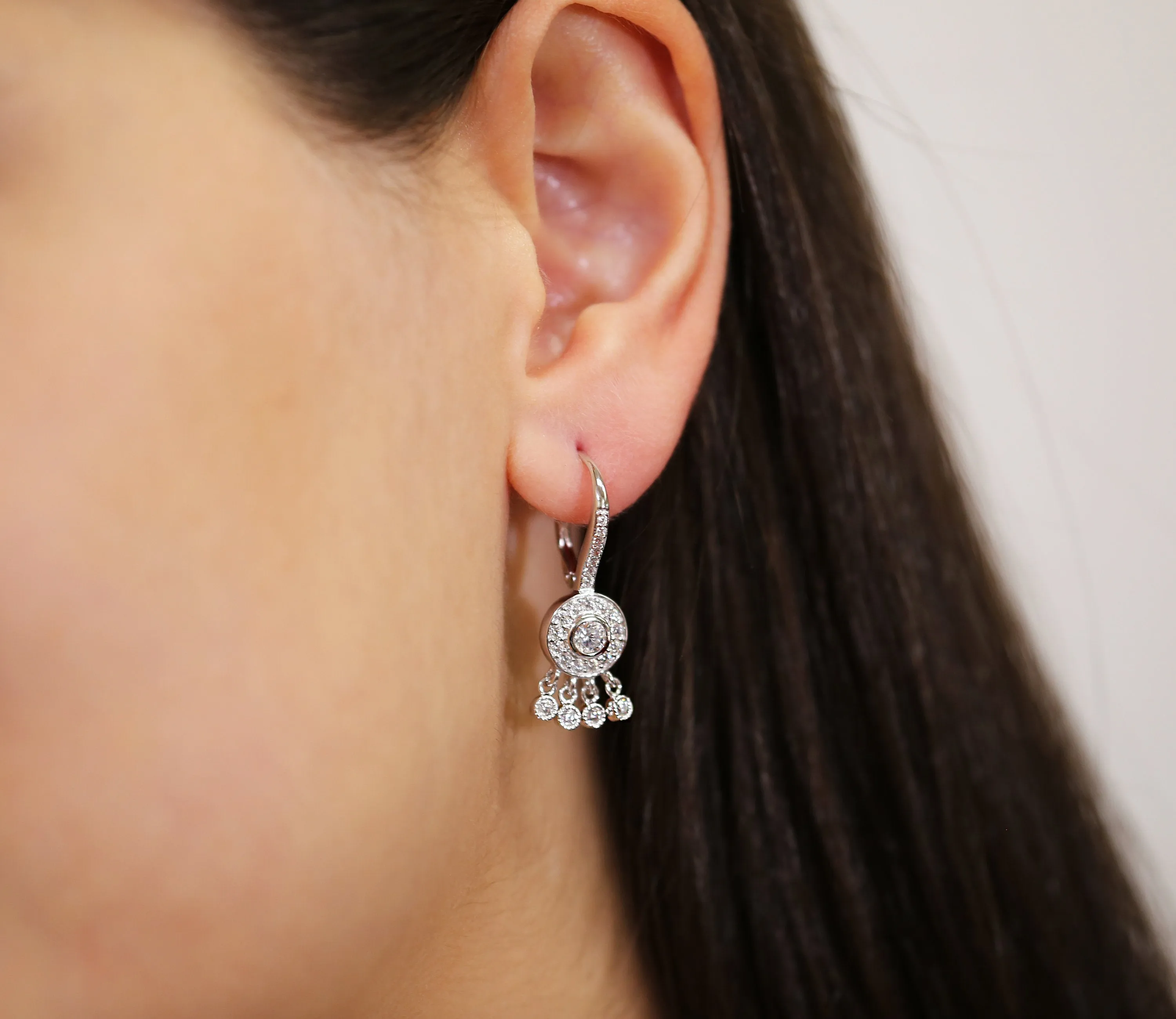 CZ Trendy Dangle Earrings in Sterling Silver