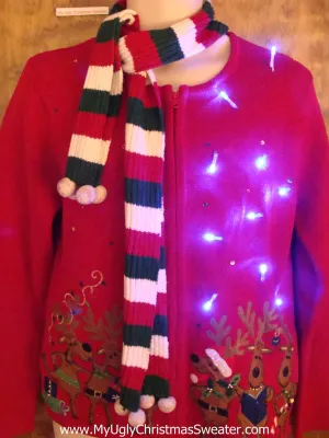 Dancing Reindeer with Scarf Light Up Ugly Xmas Sweater