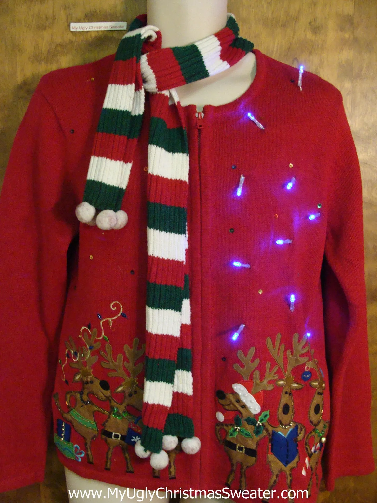 Dancing Reindeer with Scarf Light Up Ugly Xmas Sweater